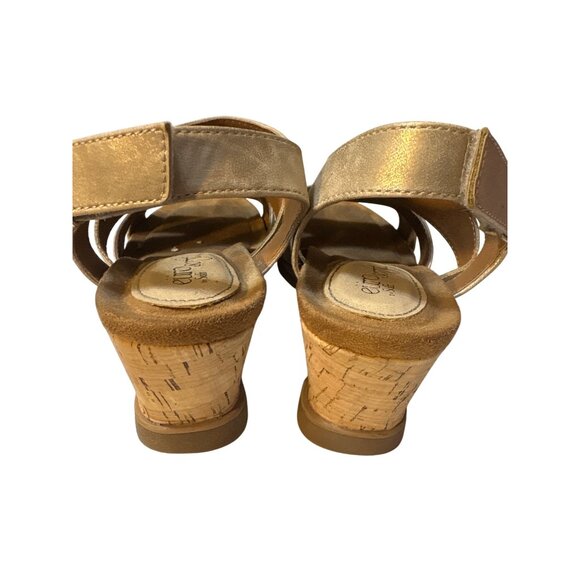 Eurosofft Gold Metallic Wedge Sandals With Cork Heel & Adjustable Strap - Picture 4 of 7